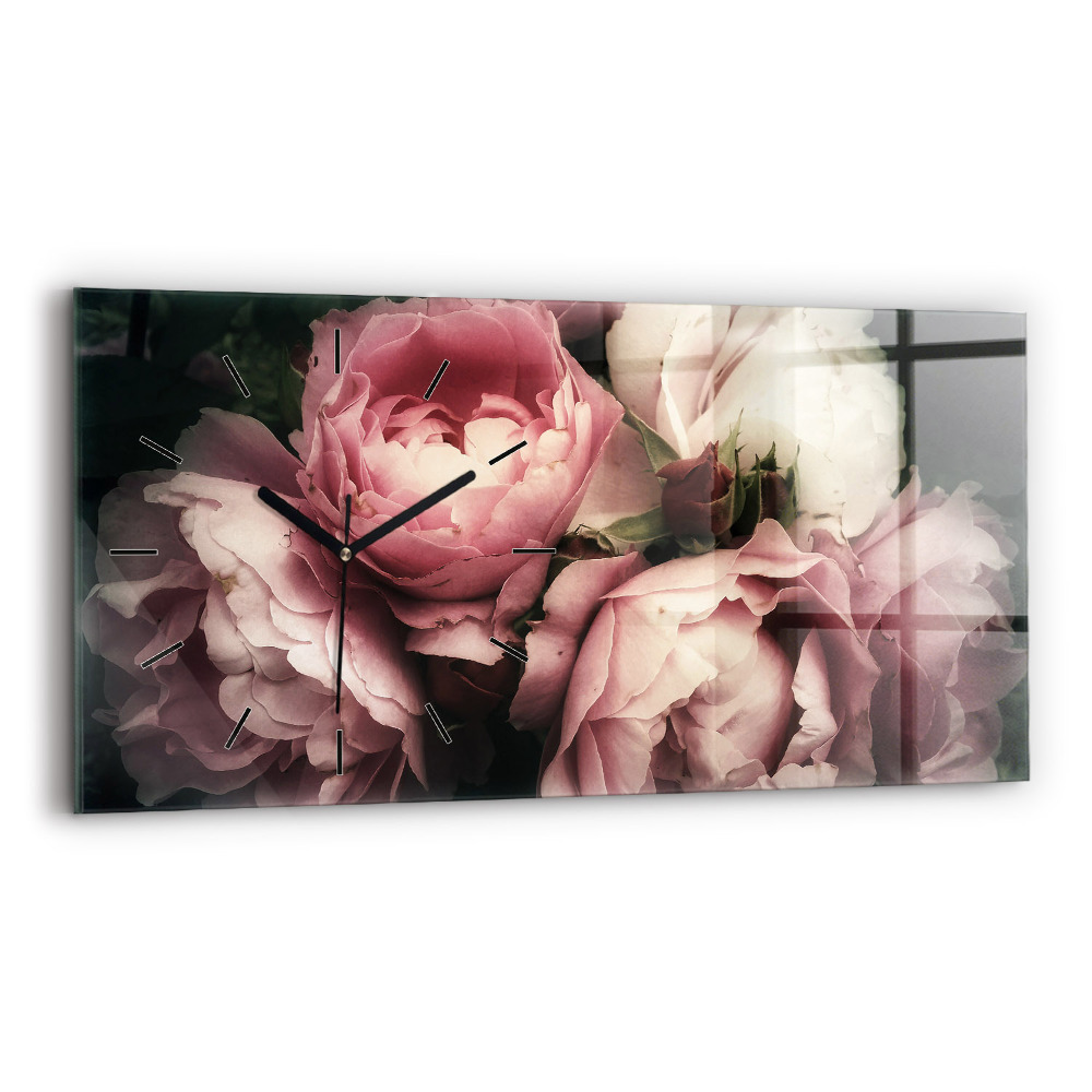 Horloge horizontale en verre Bouquet de roses roses