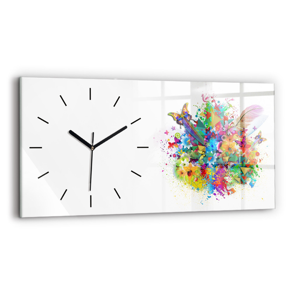 Horloge rectangulaire horizontale Harmonie florale avec papillons
