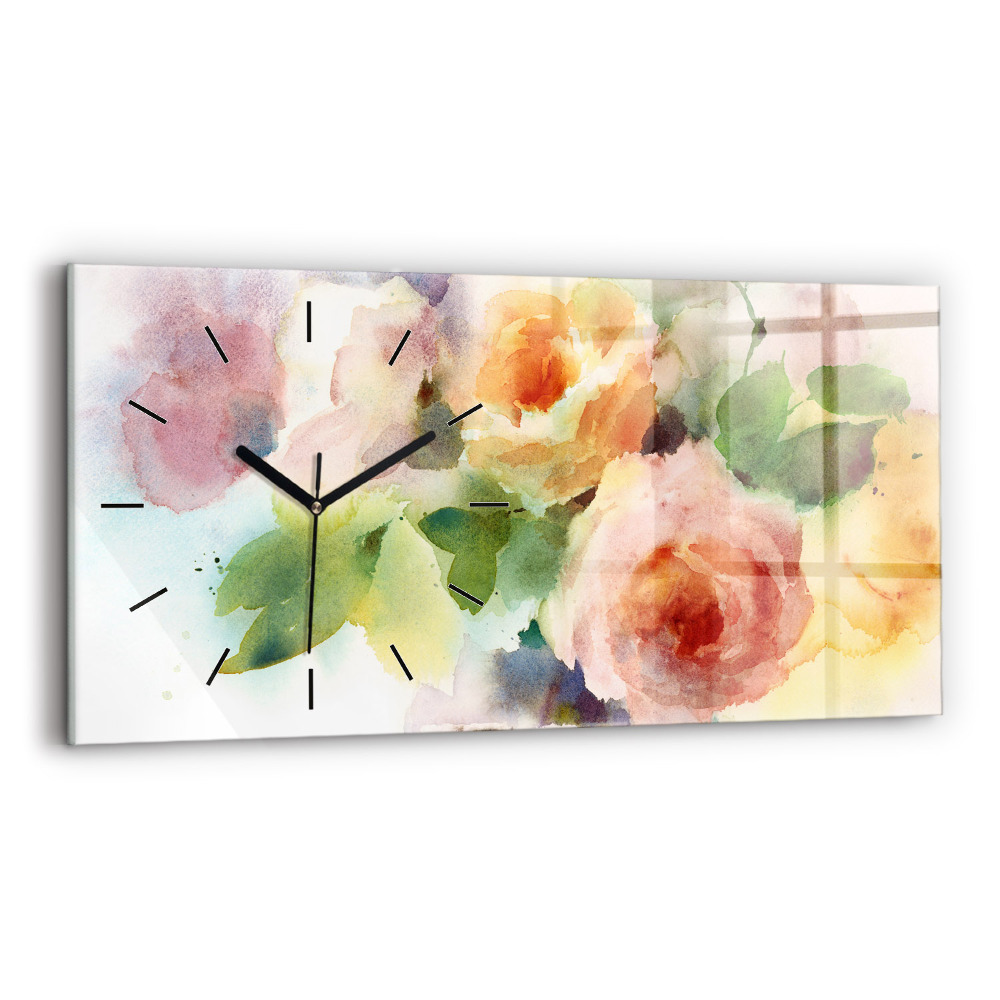 Horloge rectangulaire horizontale Roses dans un vase Aquarelle