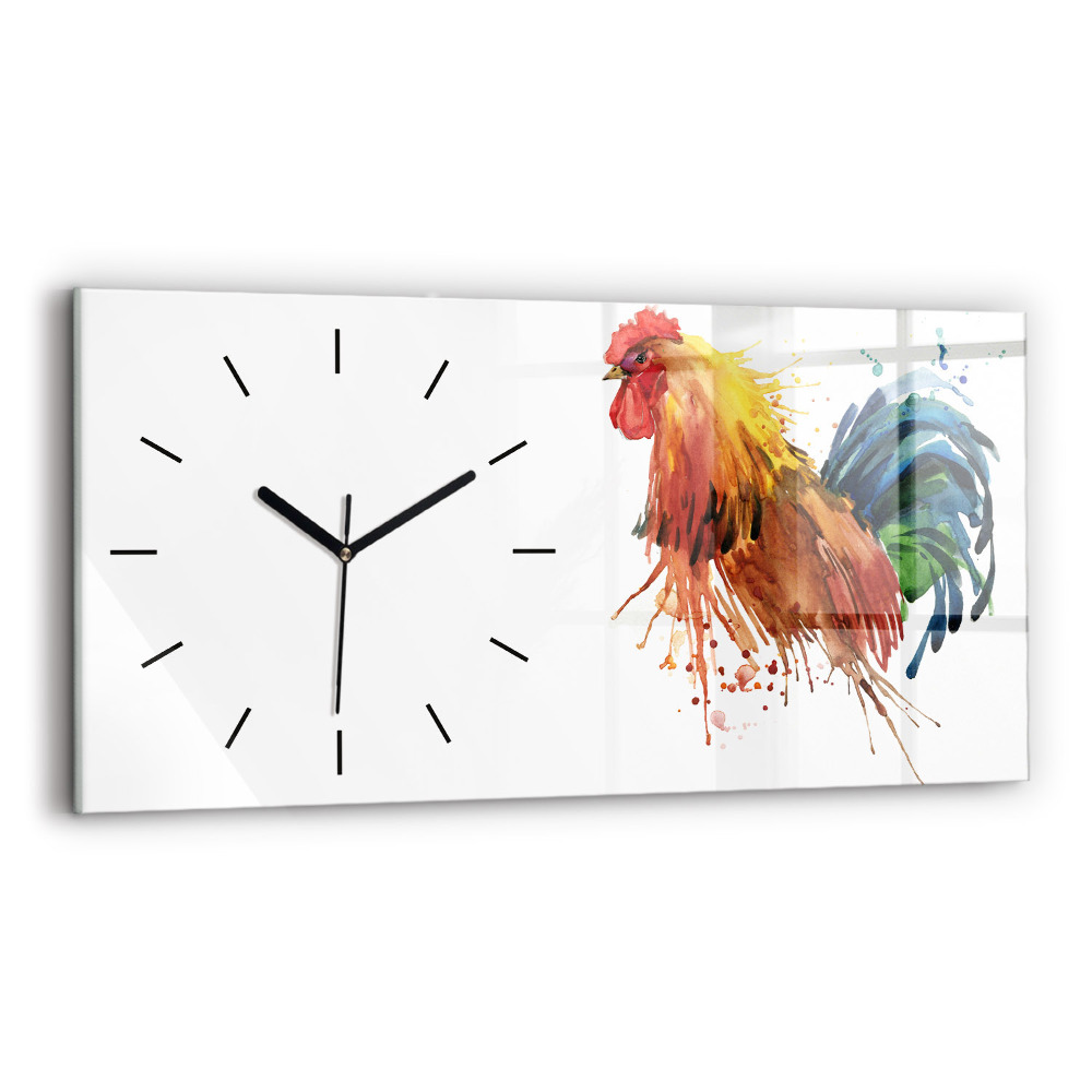 Horloge horizontale en verre Coq coloré