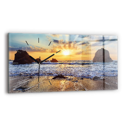 Horloge murale horizontale Coucher de soleil sur la plage