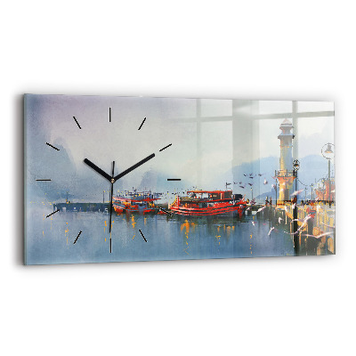 Horloge horizontale en verre Bateau de pêche dans le port