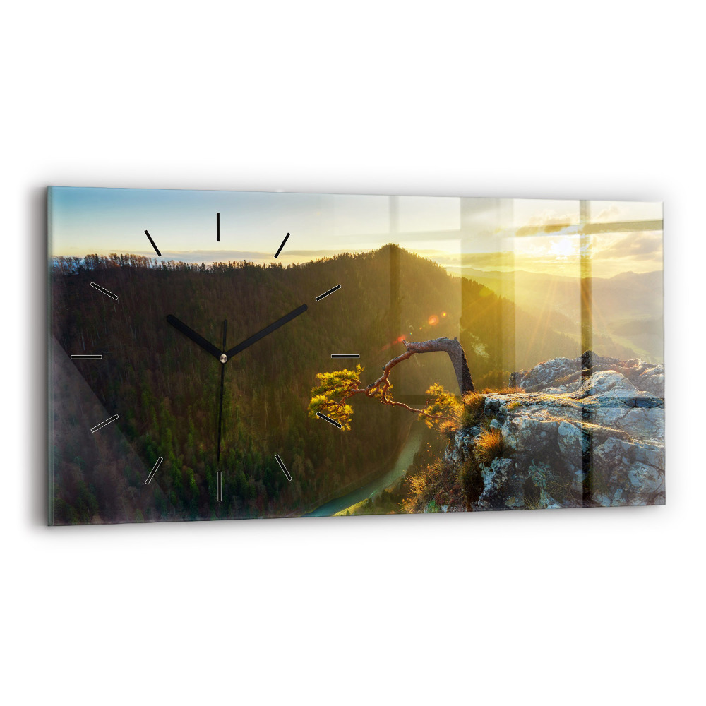 Horloge murale horizontale Coucher de soleil sur les montagnes