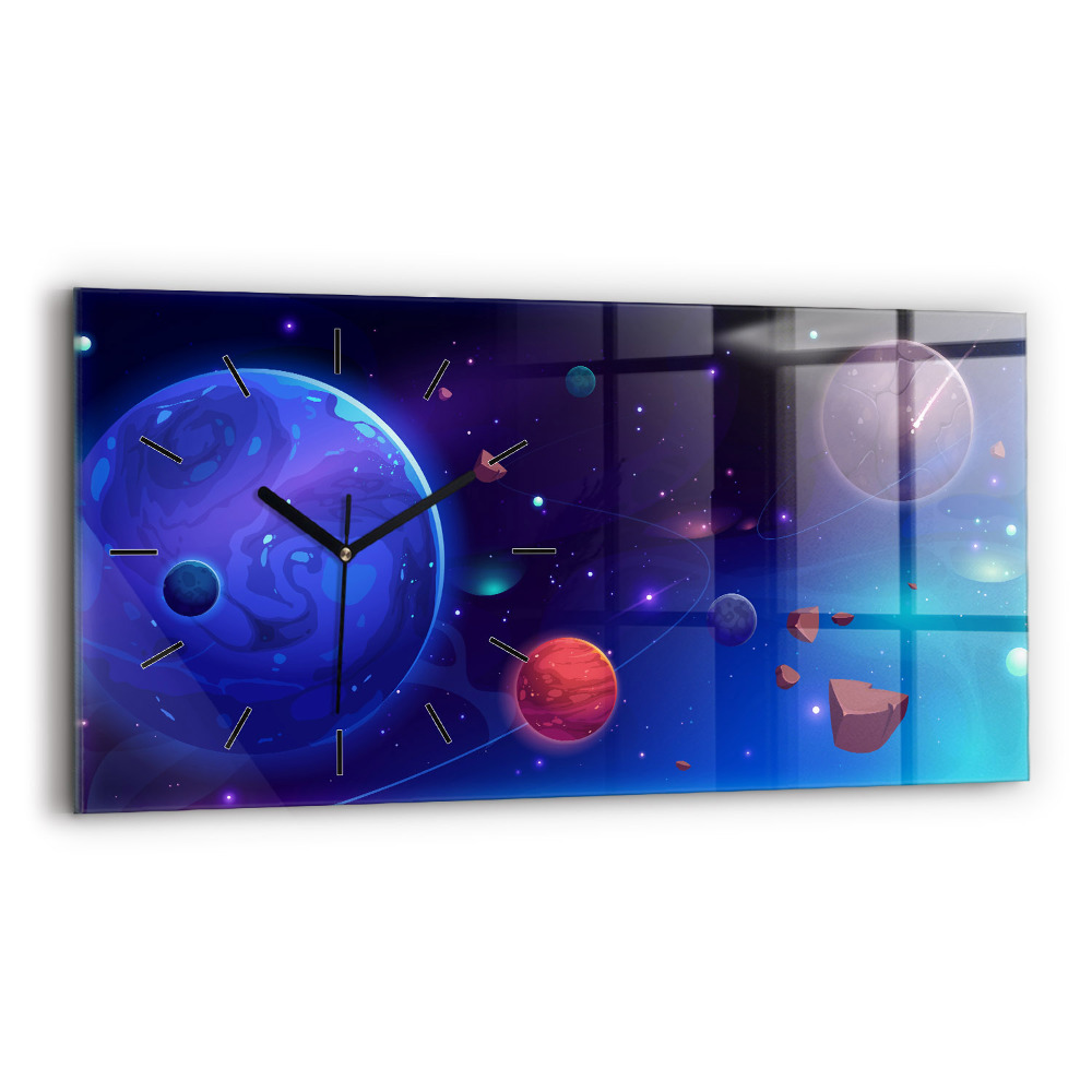 Horloge horizontale en verre Planètes galaxie