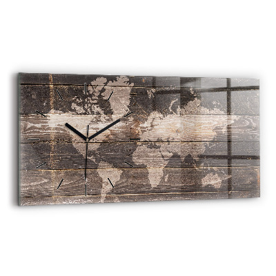 Horloge horizontale en verre Carte du monde sur bois