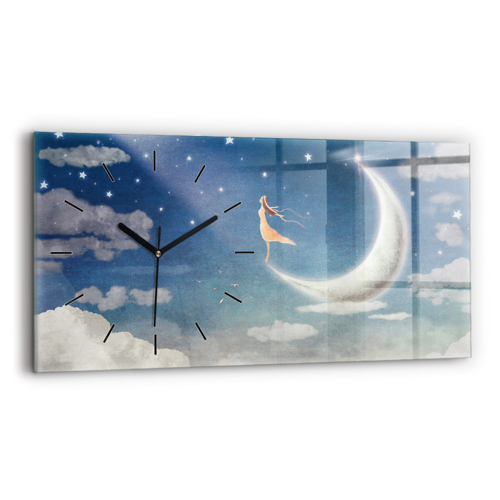 Horloge horizontale en verre Fille sur la lune