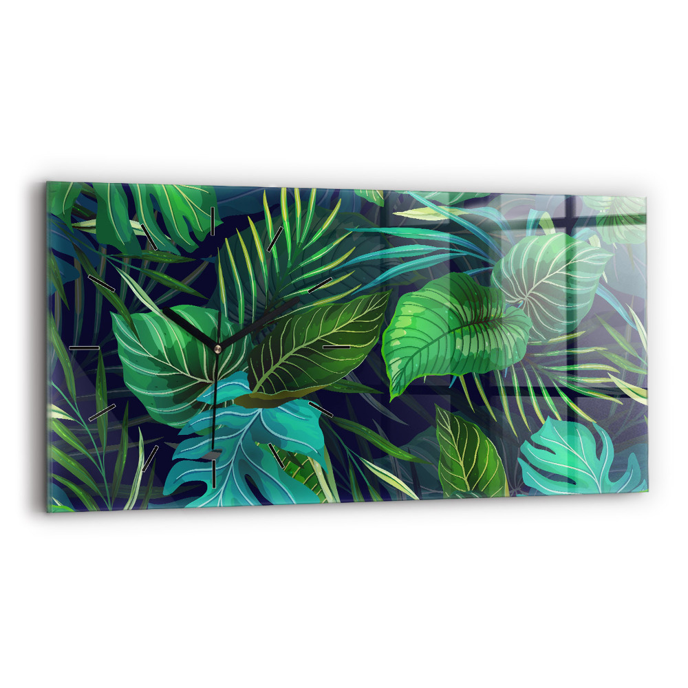 Horloge horizontale en verre Feuilles exotiques