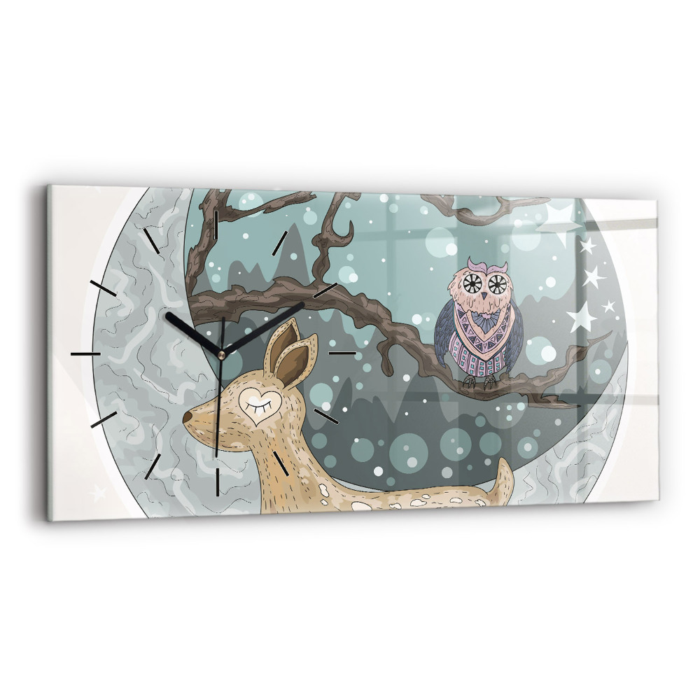 Horloge murale horizontale Animaux nocturnes Lune