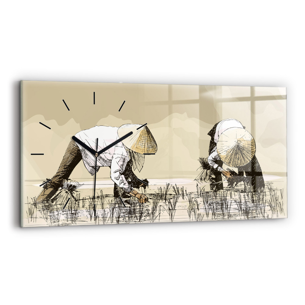 Horloge rectangulaire horizontale Femme cueillant du riz