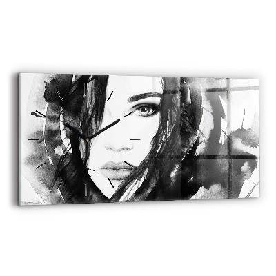 Horloge rectangulaire horizontale Portrait d'une femme aquarelle