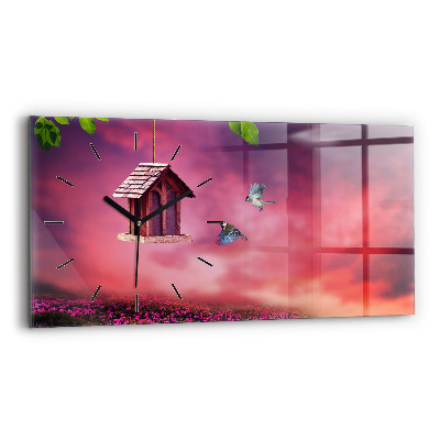 Horloge horizontale en verre Maison d'oiseau