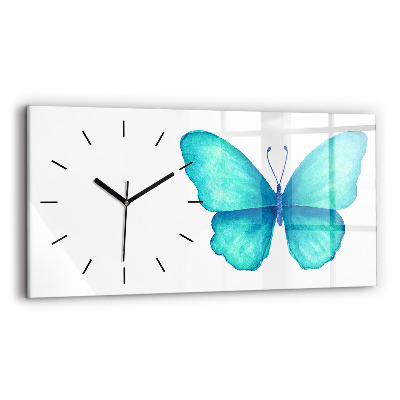 Horloge horizontale en verre Papillon d'été turquoise