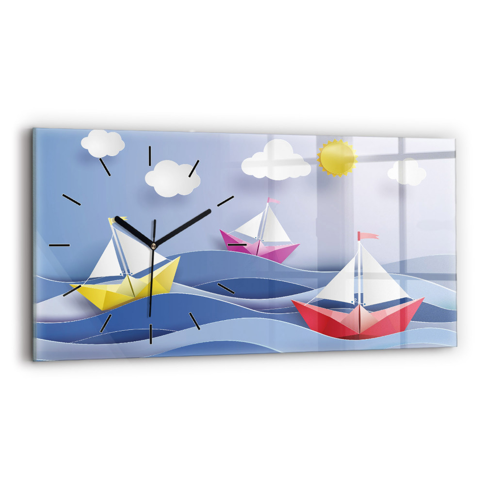 Horloge rectangulaire horizontale Voiliers colorés en origami