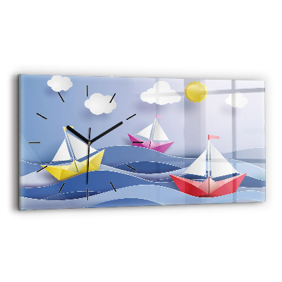 Horloge rectangulaire horizontale Voiliers colorés en origami