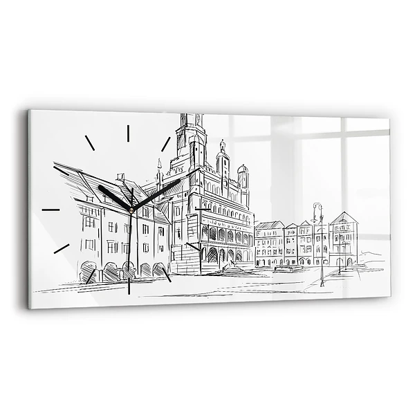 Horloge horizontale en verre Croquis de la vieille ville de Poznan