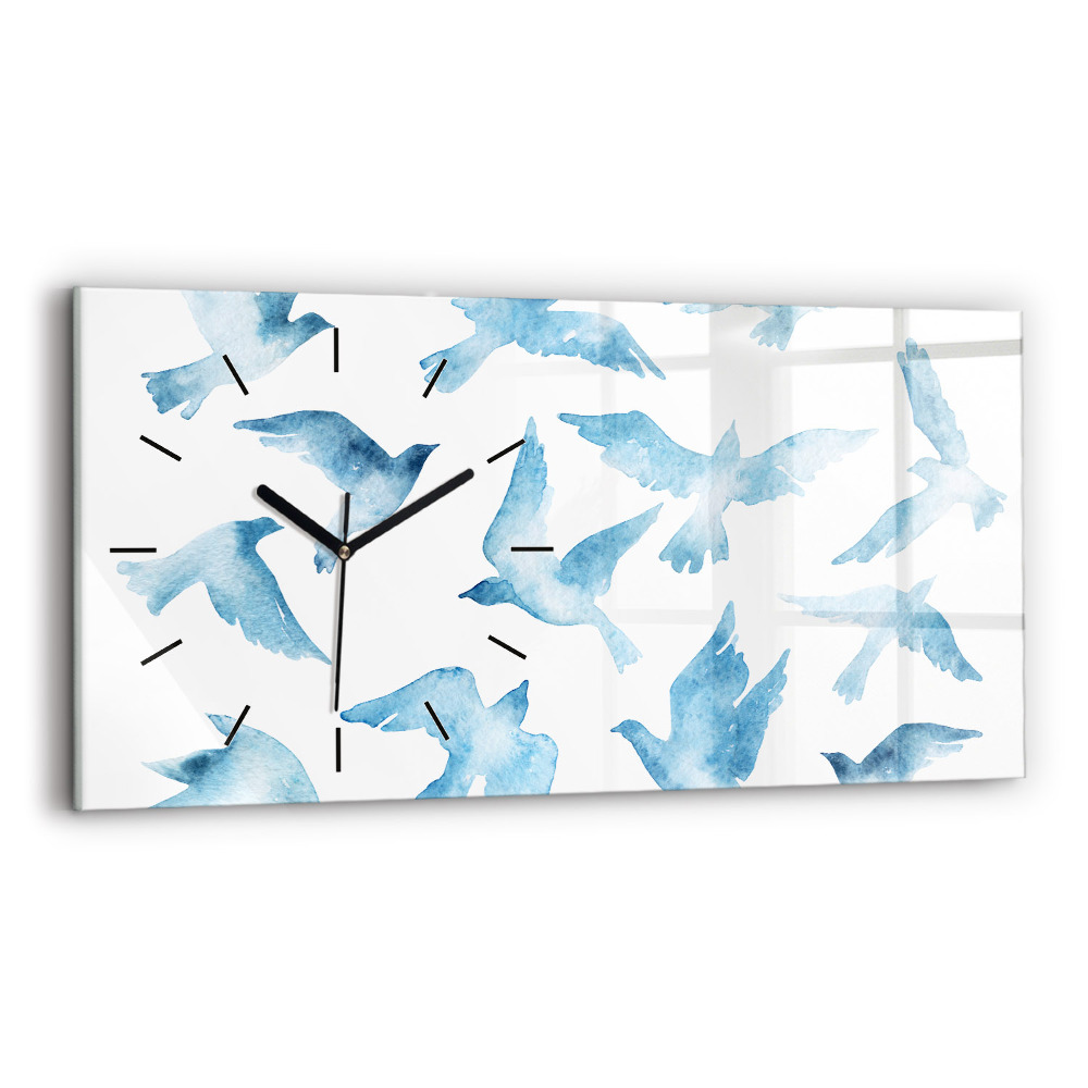 Horloge horizontale en verre Oiseaux bleus en vol