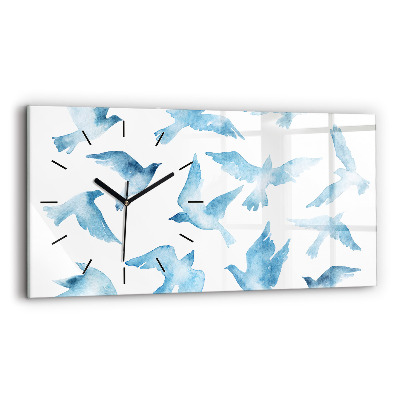 Horloge horizontale en verre Oiseaux bleus en vol