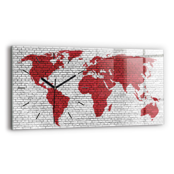 Horloge rectangulaire horizontale Mur de briques Carte du monde