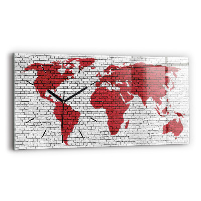 Horloge rectangulaire horizontale Mur de briques Carte du monde