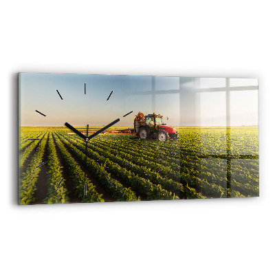 Horloge horizontale en verre Tracteur pulvérisant un champ