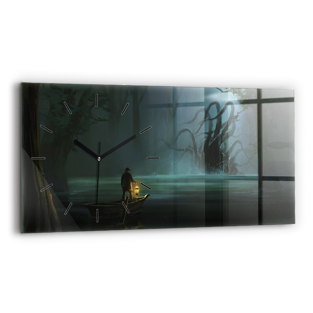 Horloge horizontale en verre Homme et monstre dans un marais