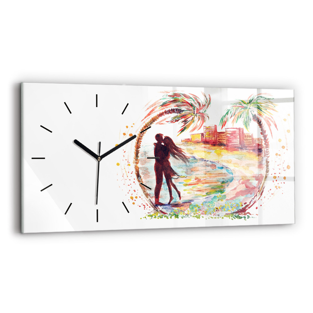 Horloge murale horizontale Aquarelle Amour à Miami Beach