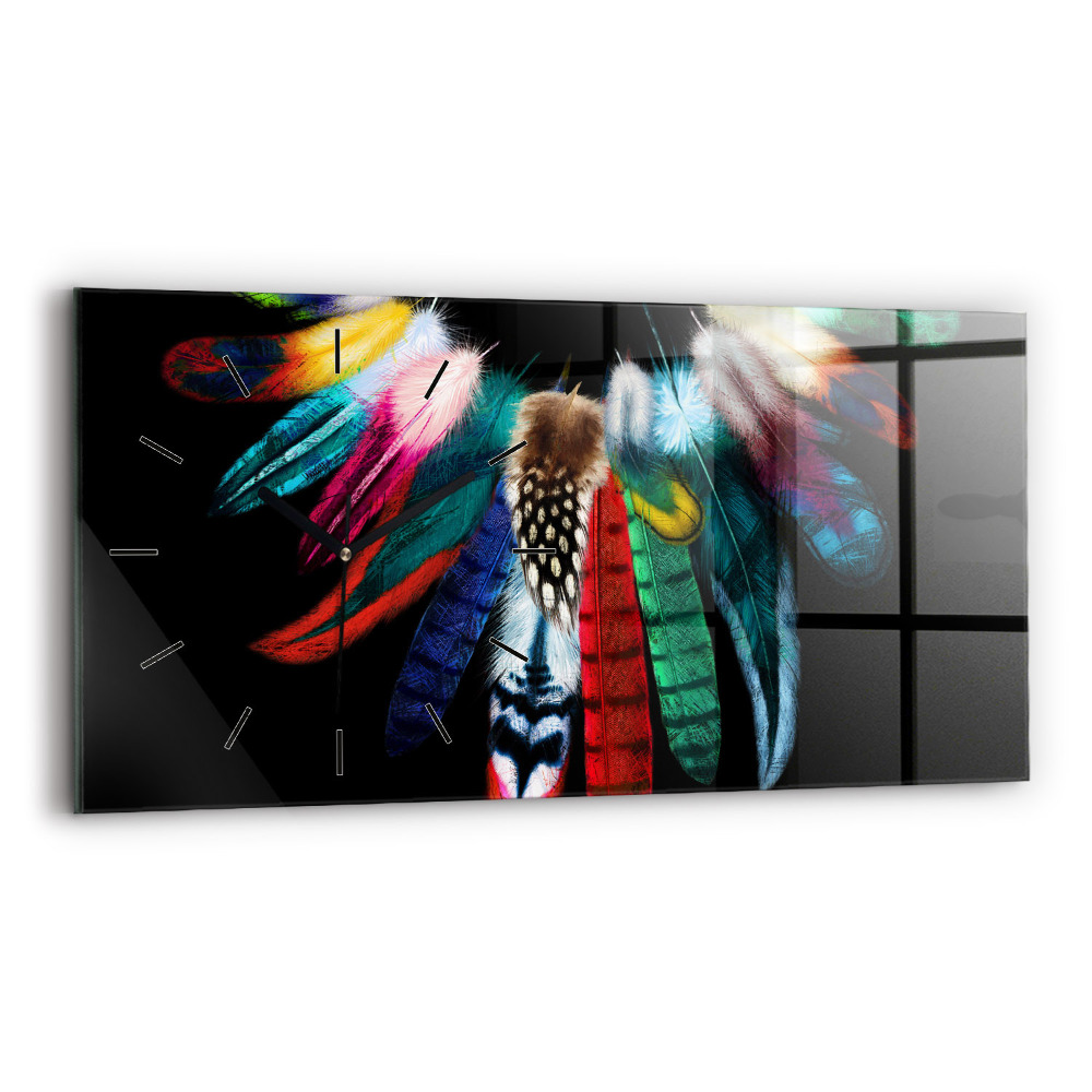 Horloge horizontale en verre Plumes d'oiseaux colorées