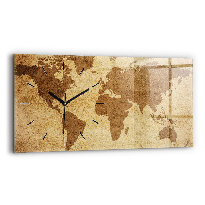 Horloge murale horizontale Carte du monde vintage
