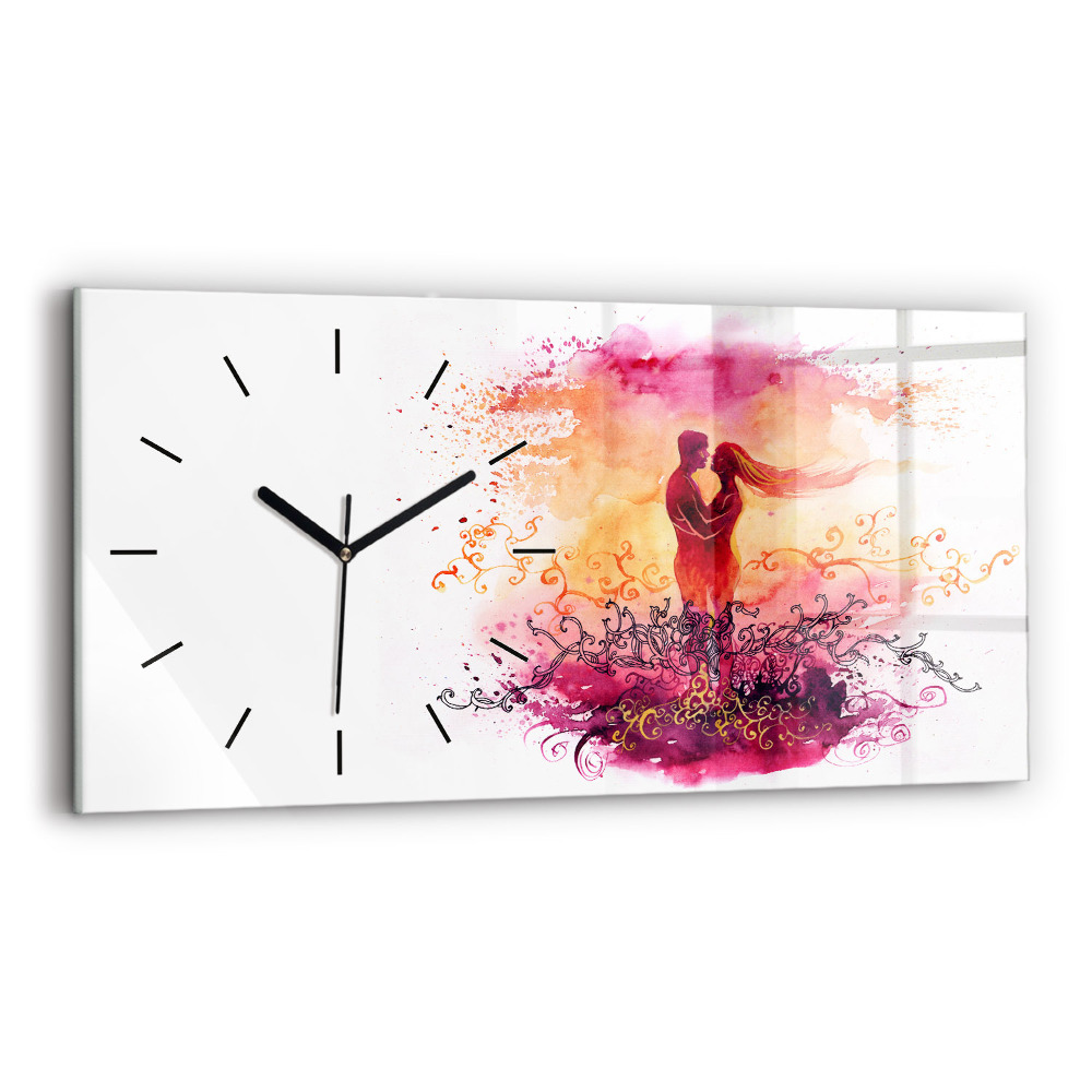 Horloge horizontale en verre Aquarelle d'un couple amoureux