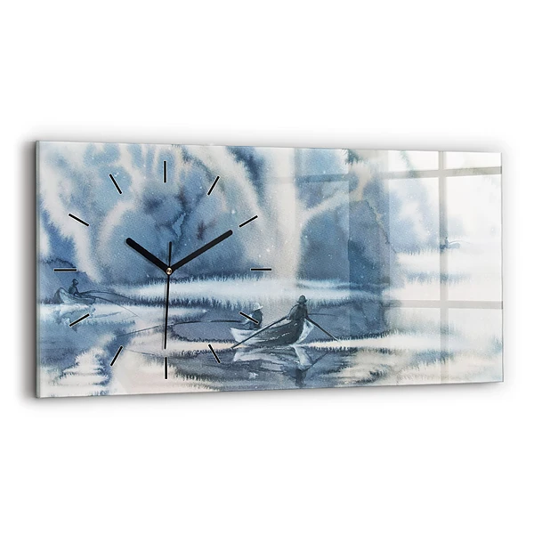 Horloge horizontale en verre Pêcheur sur un lac