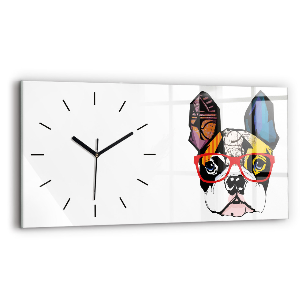 Horloge rectangulaire horizontale Bouledogue français avec lunettes