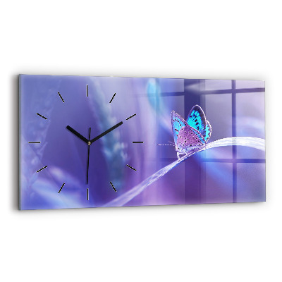Horloge murale horizontale Papillon sur l'herbe