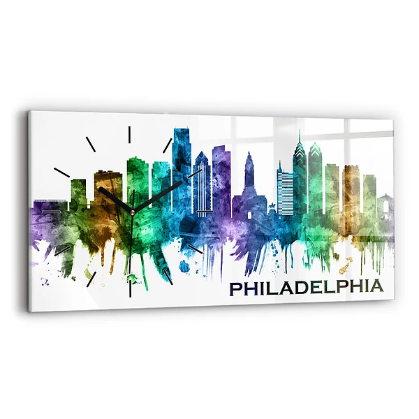 Horloge murale horizontale Philadelphie colorée