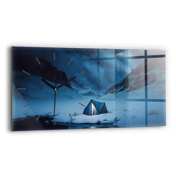 Horloge murale horizontale Une tente dans les montagnes d'Islande