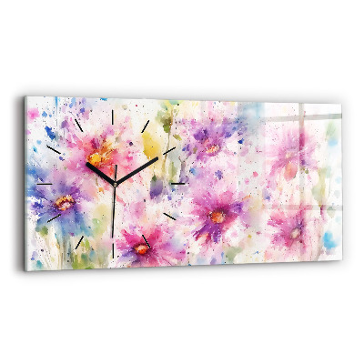Horloge horizontale en verre Fleurs peintes