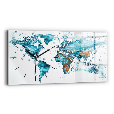 Horloge murale horizontale Carte du monde à l'aquarelle