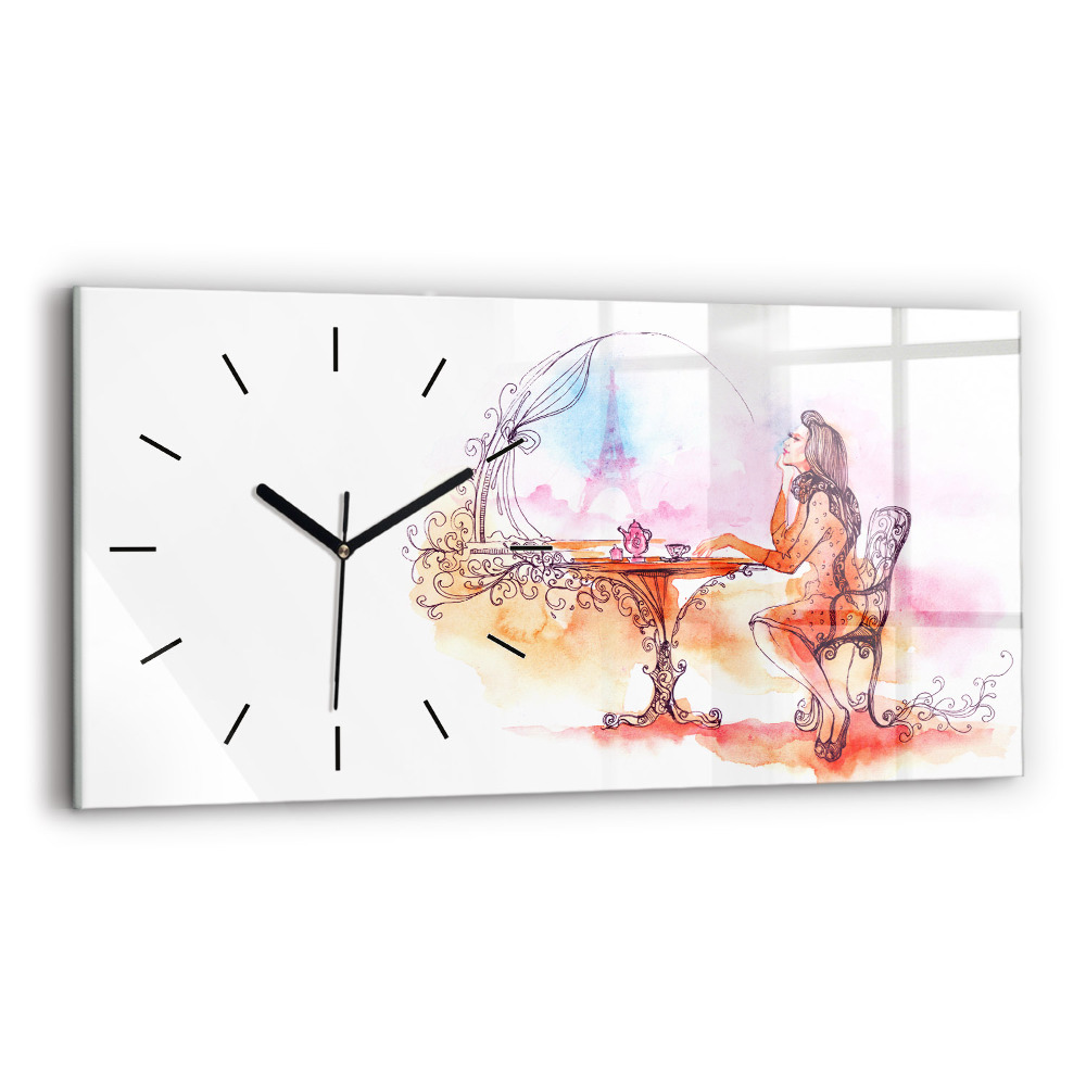 Horloge murale horizontale Femme buvant du thé