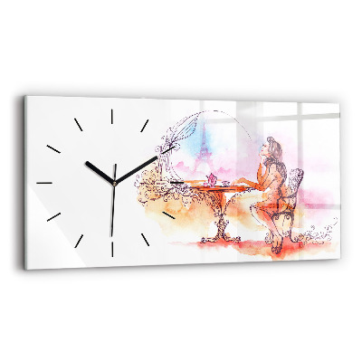 Horloge murale horizontale Femme buvant du thé