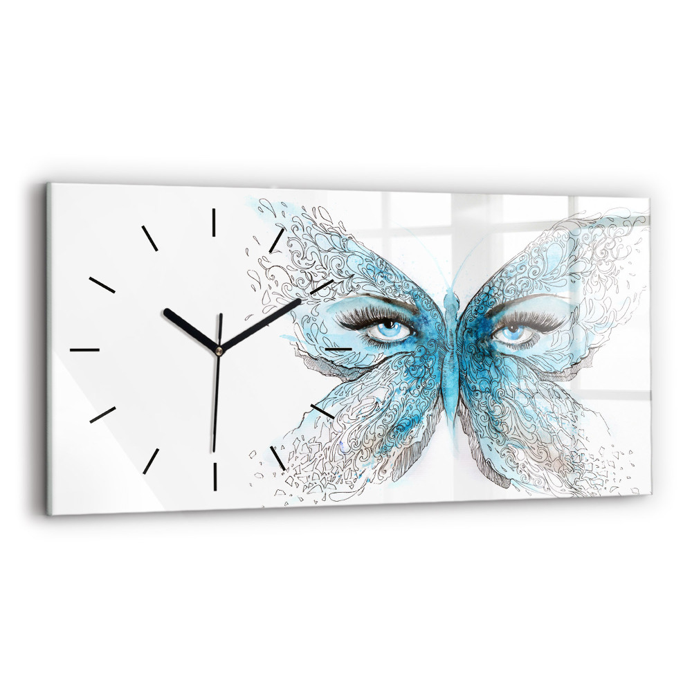 Horloge horizontale en verre Visage en forme de papillon