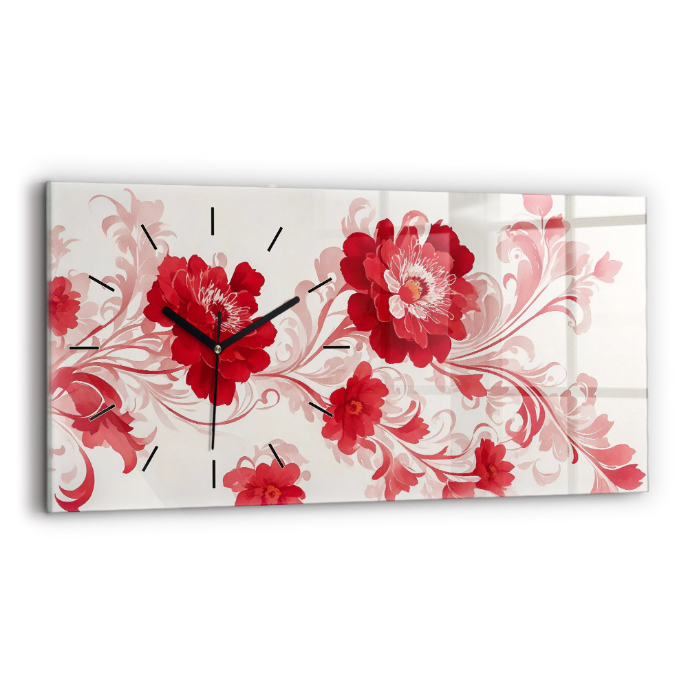 Horloge horizontale en verre Fleurs rouges