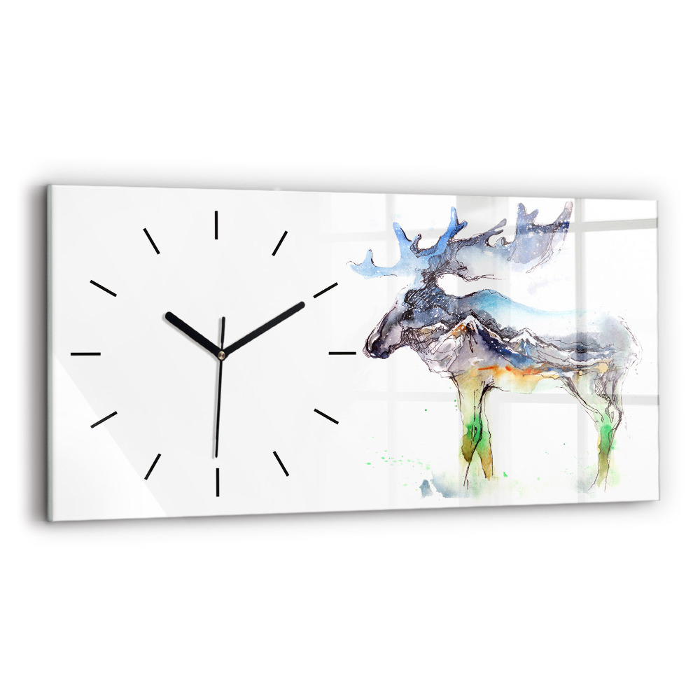 Horloge murale horizontale Orignal et paysage de montagne