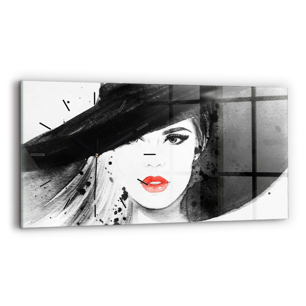 Horloge murale horizontale Femme au chapeau