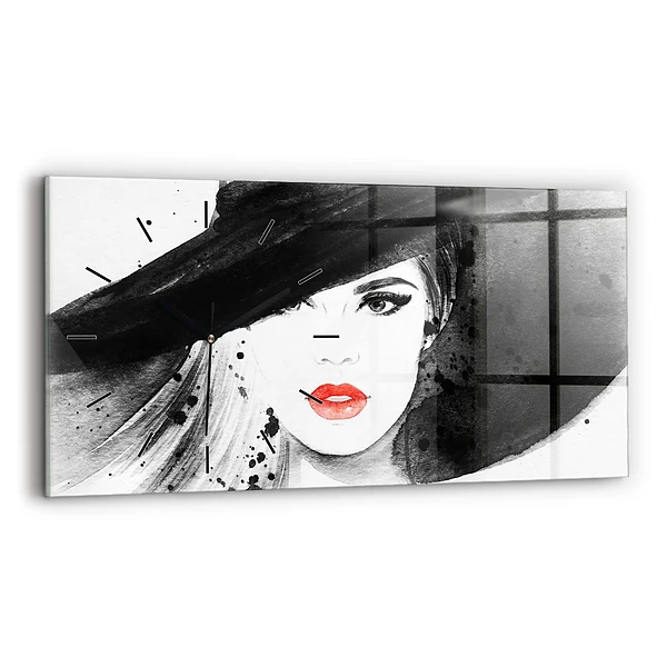 Horloge murale horizontale Femme au chapeau