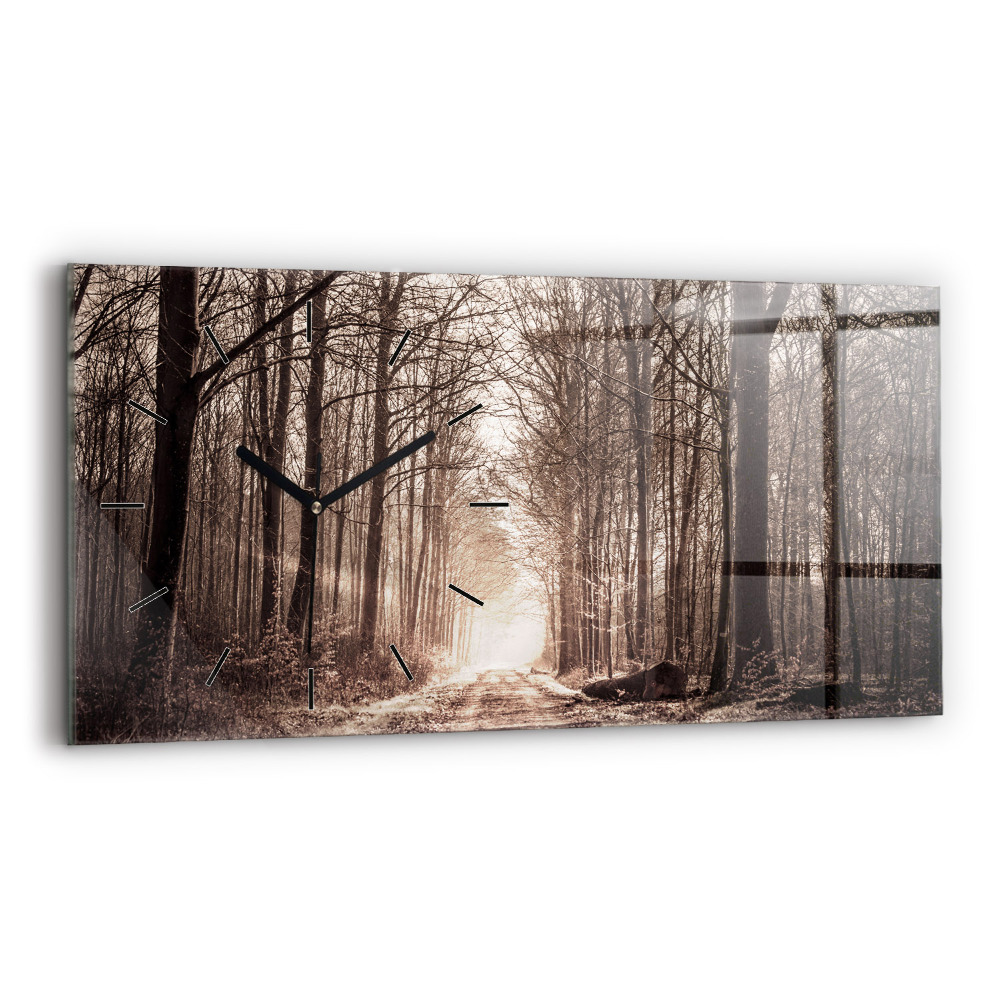 Horloge murale horizontale Sentier forestier en sépia