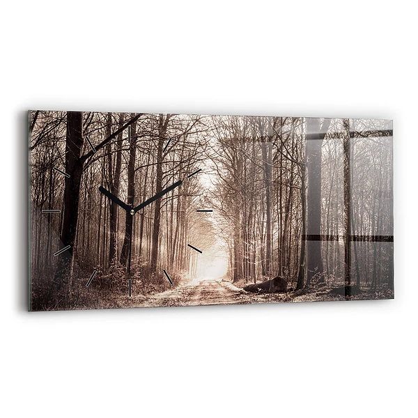 Horloge murale horizontale Sentier forestier en sépia