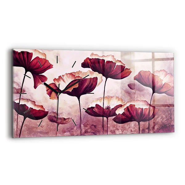 Horloge murale horizontale Fleurs fleuries coquelicot