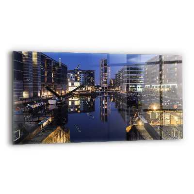 Horloge murale horizontale Ville illuminée la nuit