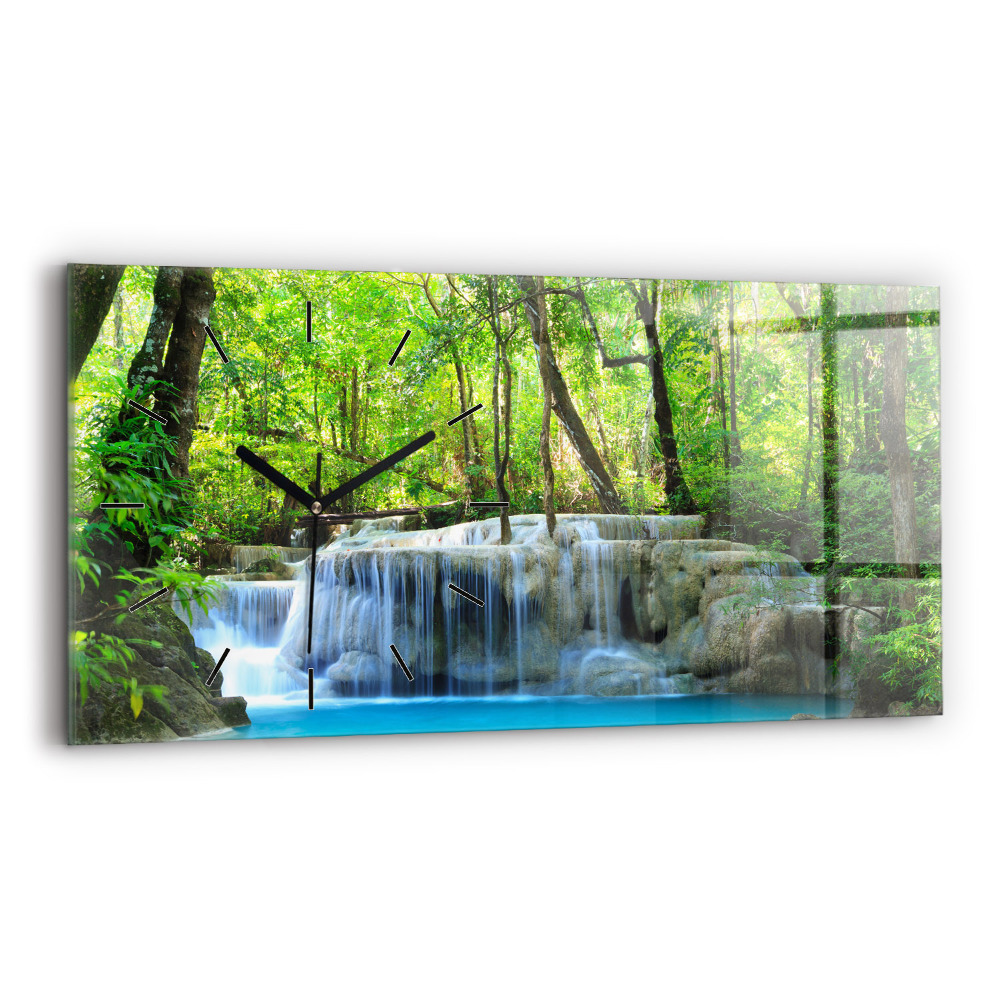 Horloge horizontale en verre Chute d'eau dans la forêt