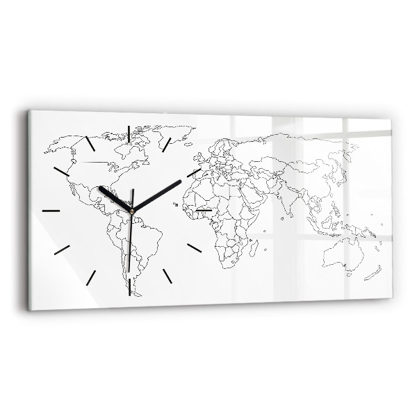 Horloge murale horizontale Carte du monde en courbes de niveau