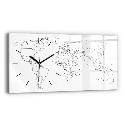 Horloge murale horizontale Carte du monde en courbes de niveau